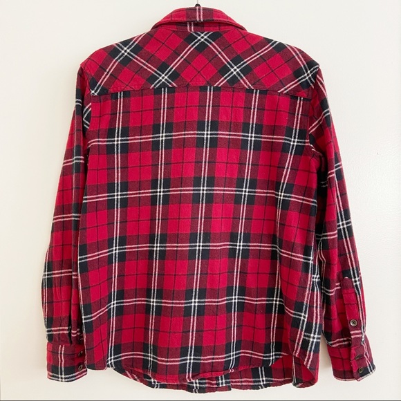 Forever 21 Thick Red Black Plaid Flannel Patches L - Picture 6 of 10